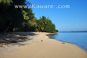 View towards Aitutaki Beach Villas from a kayak in the lagoon